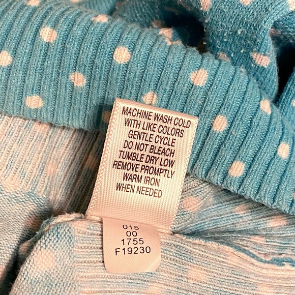 Cherokee Blue White Polka Dot Button Front Cardigan Sweater Ribbed 3/4 Sleeve XL - Picture 5 of 15